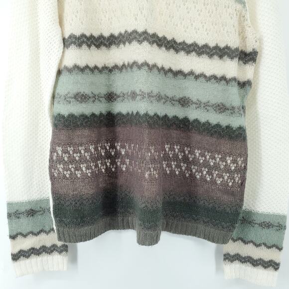 Hinge Retro Sheer Wool Mohair Blend Sheer Lace Open Knit Nordic Stripe Sweater M - Picture 3 of 10
